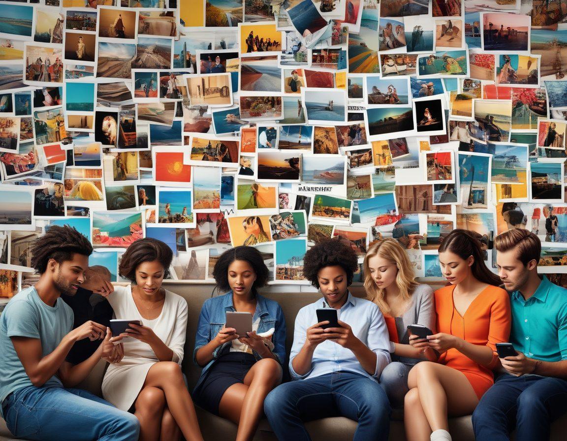 A sleek, modern digital collage featuring a diverse group of people engaging with news on their devices, vibrant headlines and headlines floating around them, with elements symbolizing lifestyle such as fashion, travel, and food interspersed. The scene should radiate a sense of connectivity and discovery, highlighting the essence of staying updated. vibrant colors. vector art.